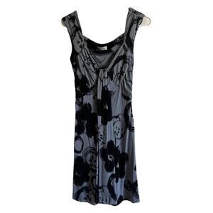 RARE MOSCHINO Cheap And Chic Y2K 90s Grey Floral Jersey Silk Dress Size 10 AE9